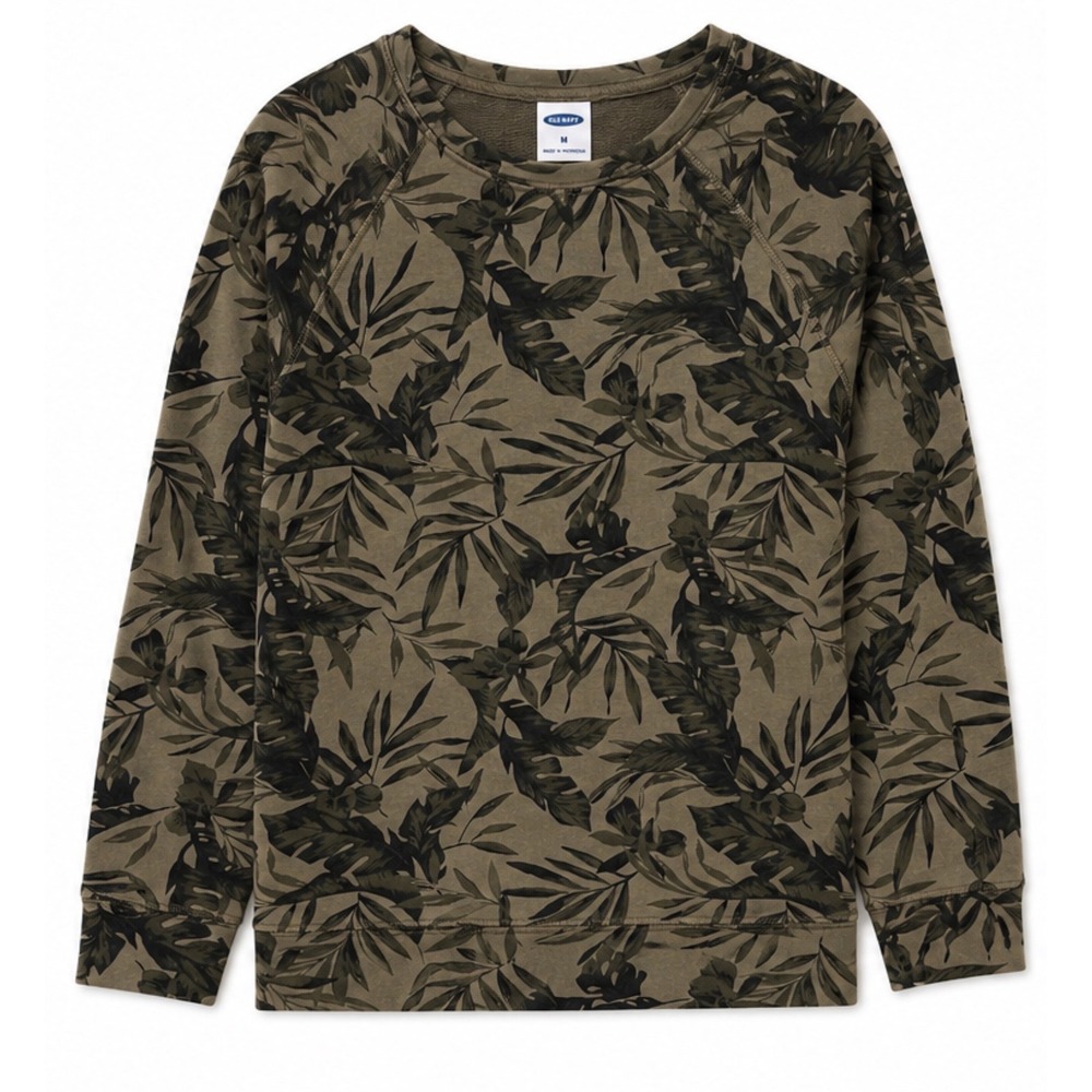 Old Navy Womens Olive Green Tropical Palm Leaf Raglan Sweatshirt Size M Pullover